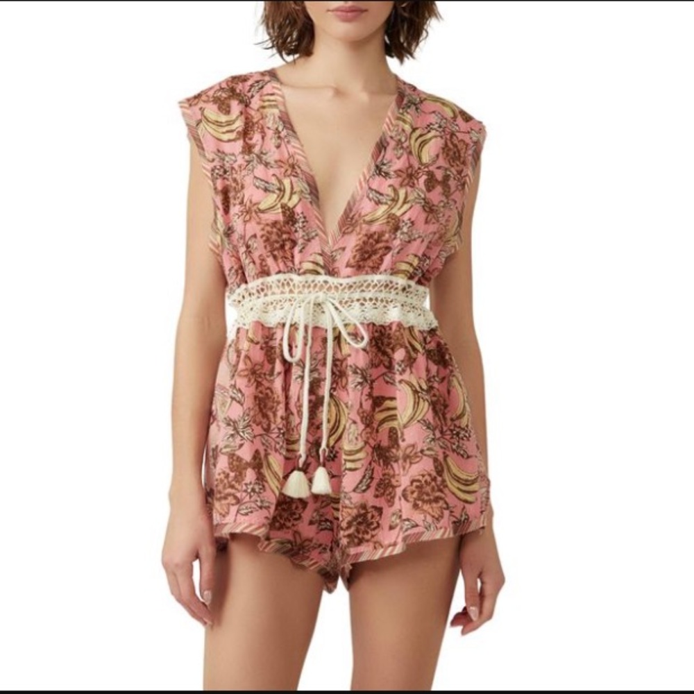 Free People Watching Waves Sleeveless Plunging V-Neck Woven Romper Brand New NWT